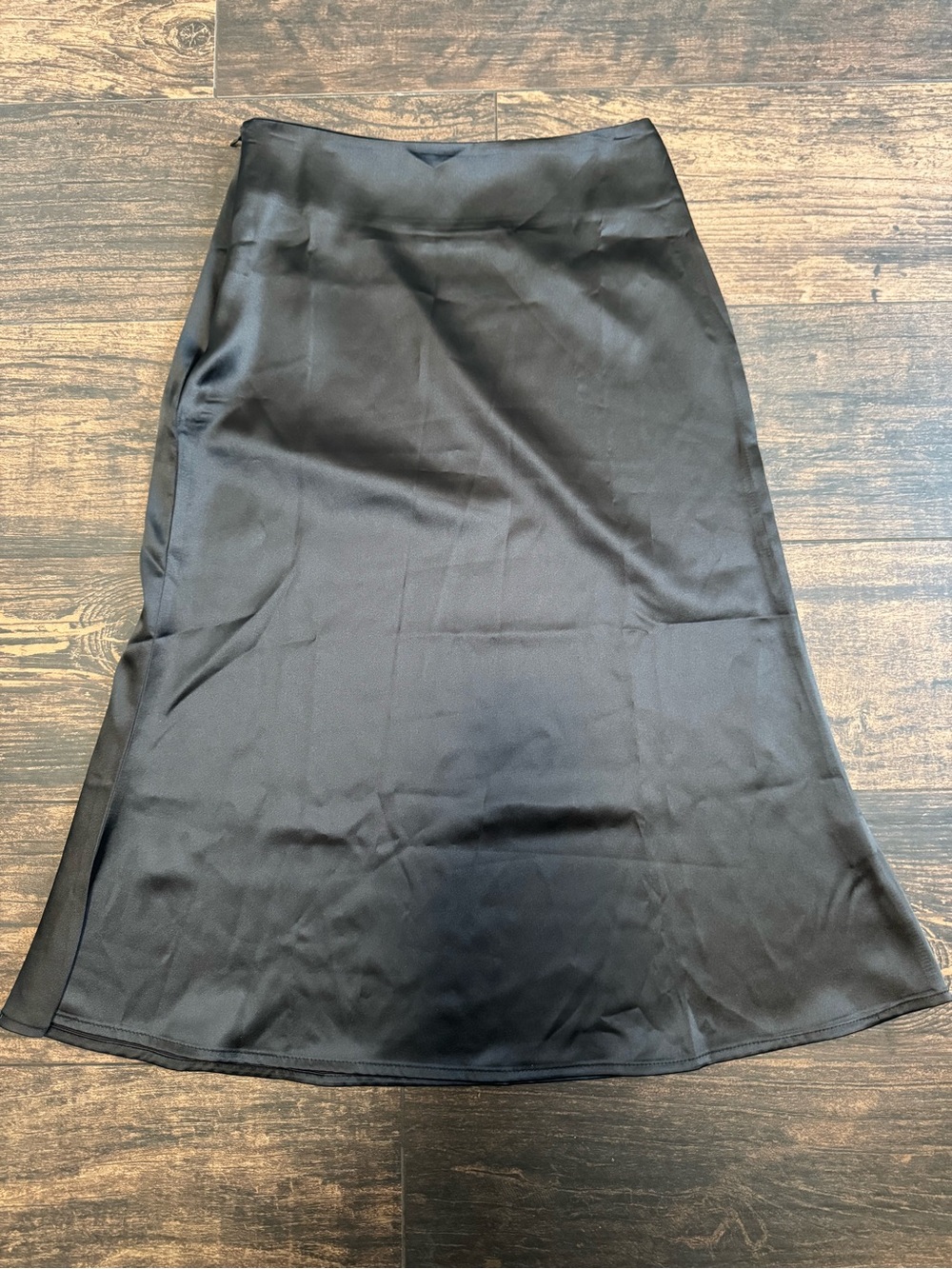 Black Satin A-Line Midi Skirt - Women
